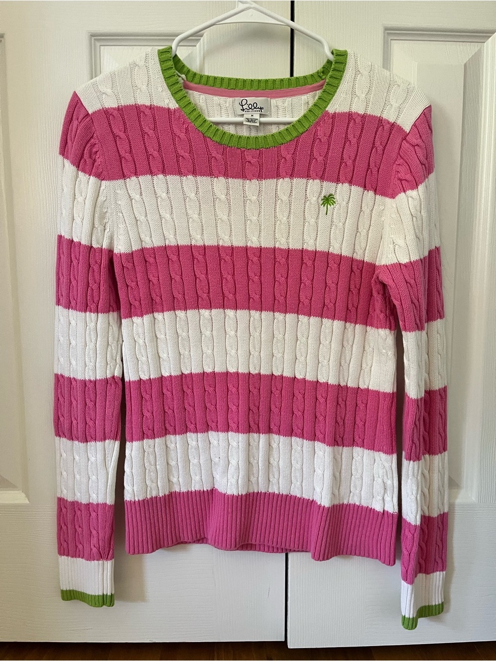 Lilly Pulitzer Striped Crew Sweater Pink White Green Size Medium